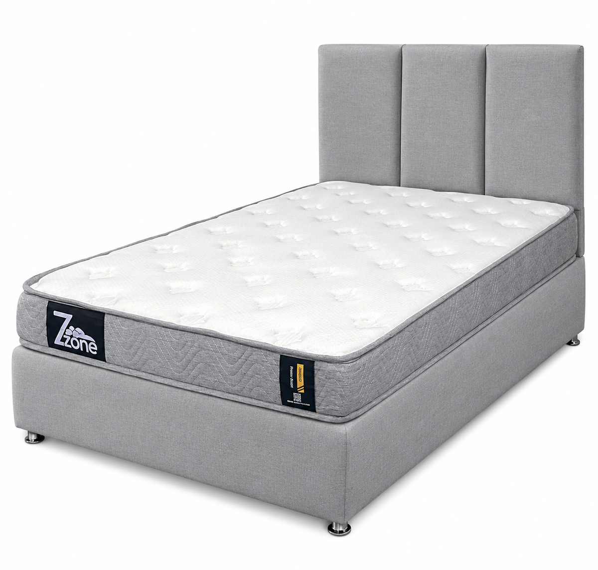 Colchón Adapta de Zzone montado sobre base de cama con cabecera gris